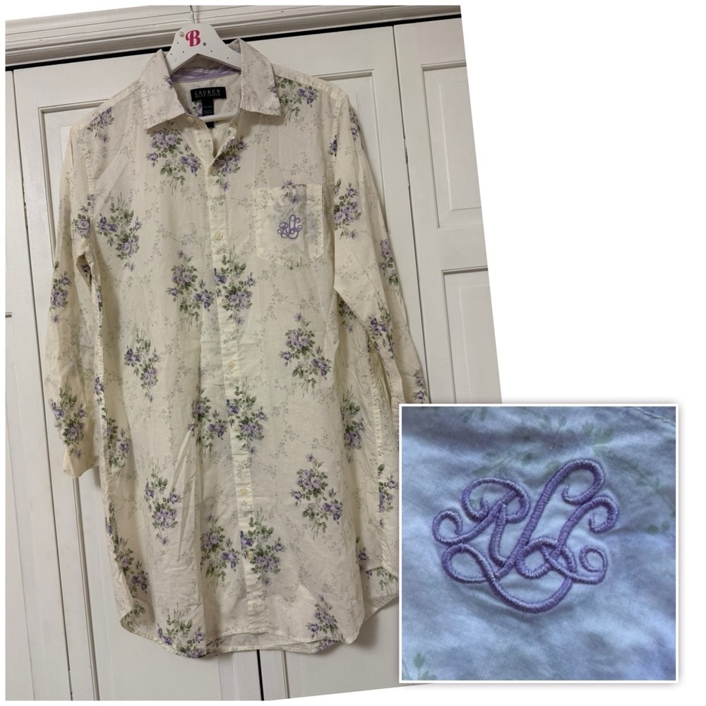 Lauren Ralph Lauren Cream Button-Down Shirt with Lilac Floral Print